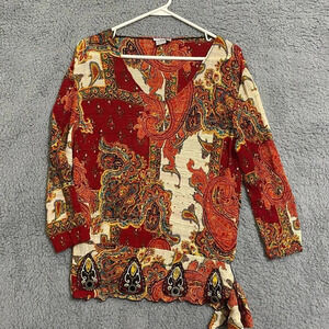 Alberto makali art to wear red artsy abstract embellished beaded blouse Med